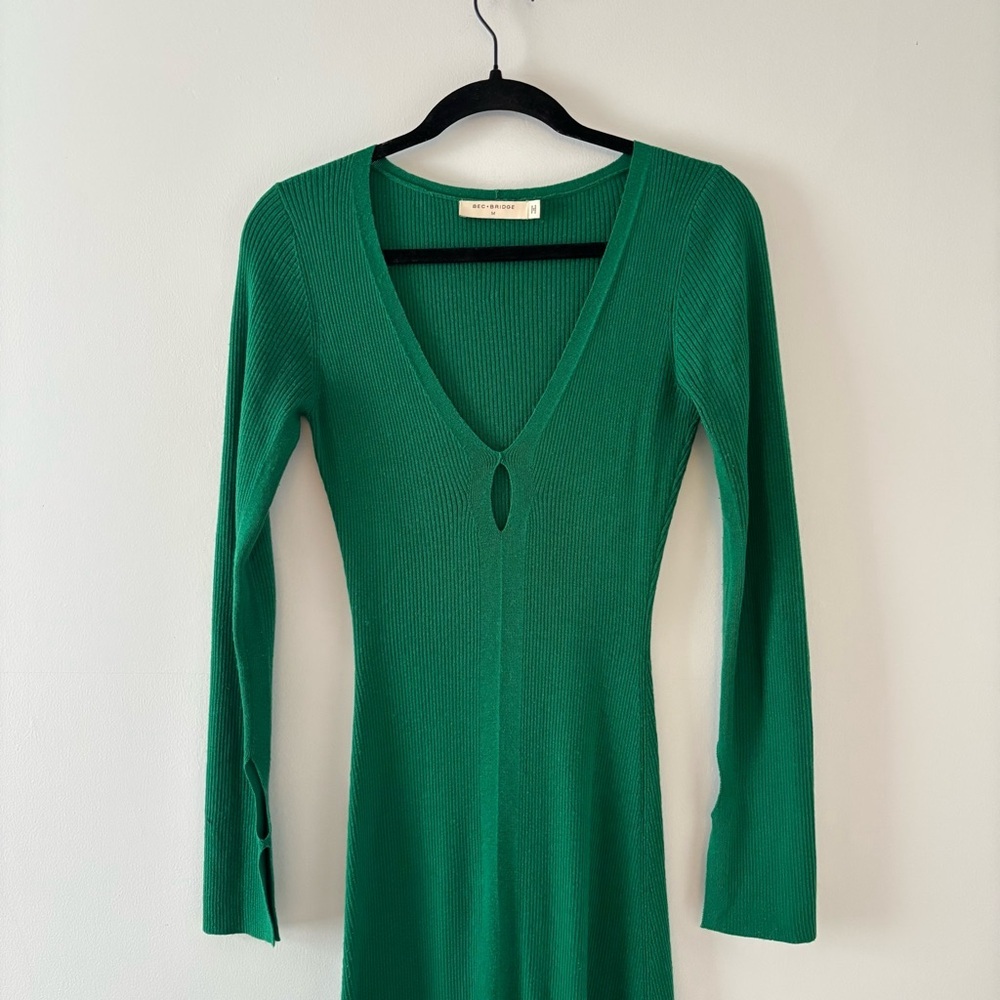 Bec + Bridge Freya Knit V-Neck Maxi Dress Formfitting Stretch Long Sleeve Slit - Picture 3 of 8
